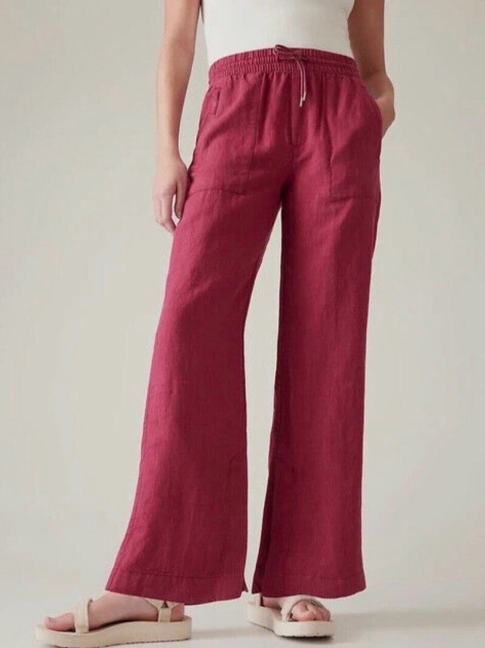 Athleta Retreat Wide-Leg Drawstring Linen Pants - Coffeeberry, Size 2
